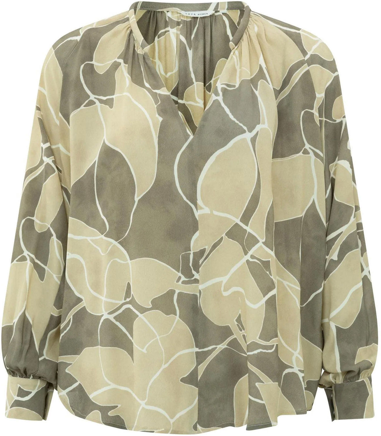 Yaya V-neck woven print top Groen