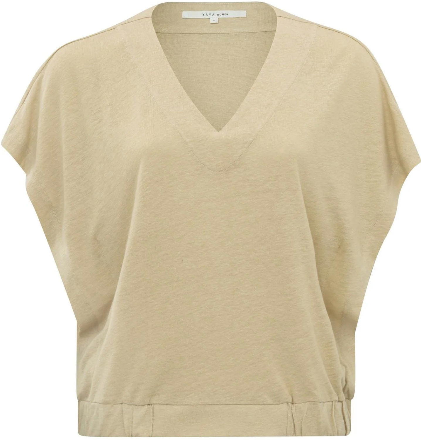 Yaya V-neck top with elastic waistb Groen