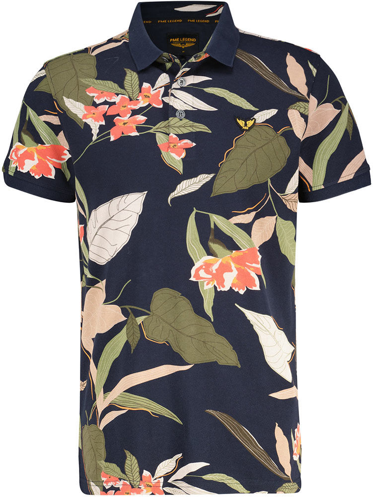 Pme Legend Short sleeve polo Printed pique Blauw