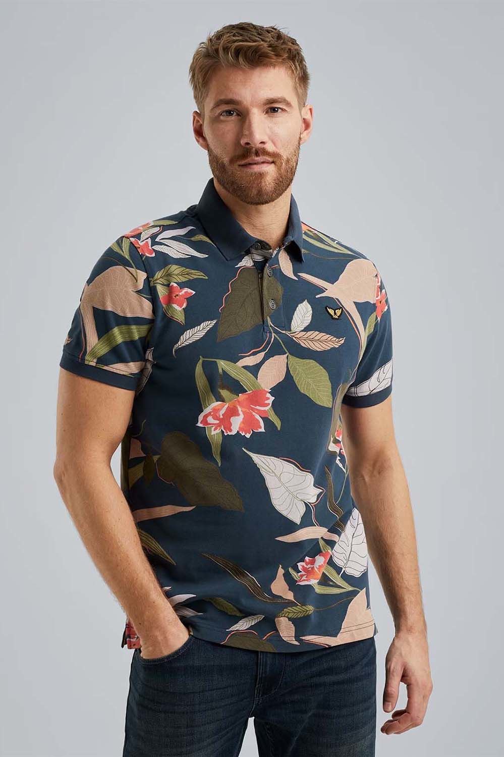 Pme Legend Short sleeve polo Printed pique Blauw