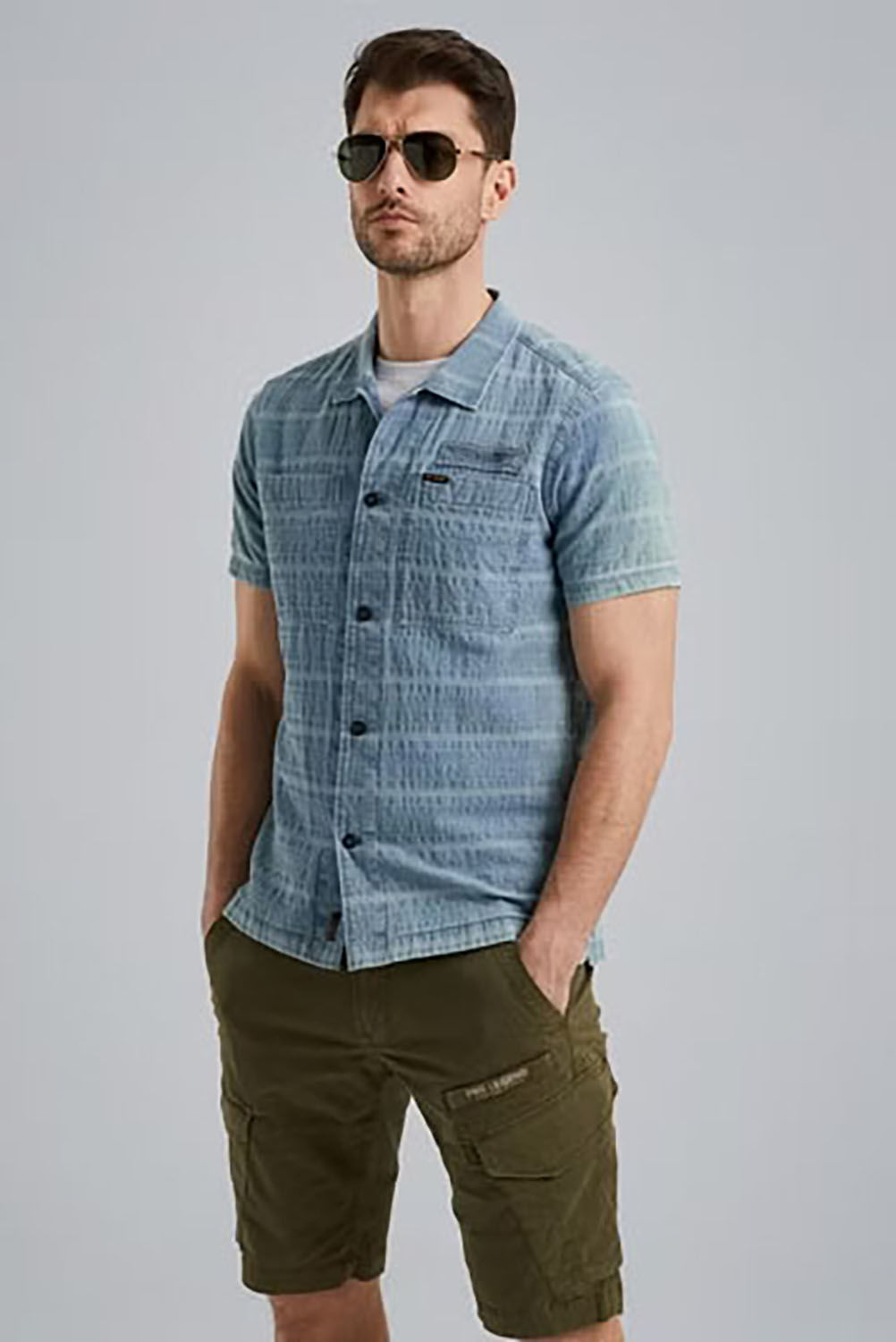 Pme Legend Overhemd Chambray Dobby Blauw