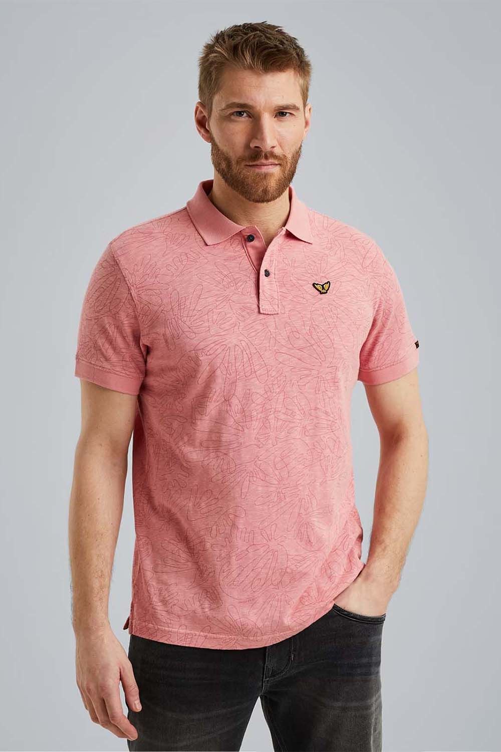 Pme Legend Short sleeve polo Slub jersey prin Roze