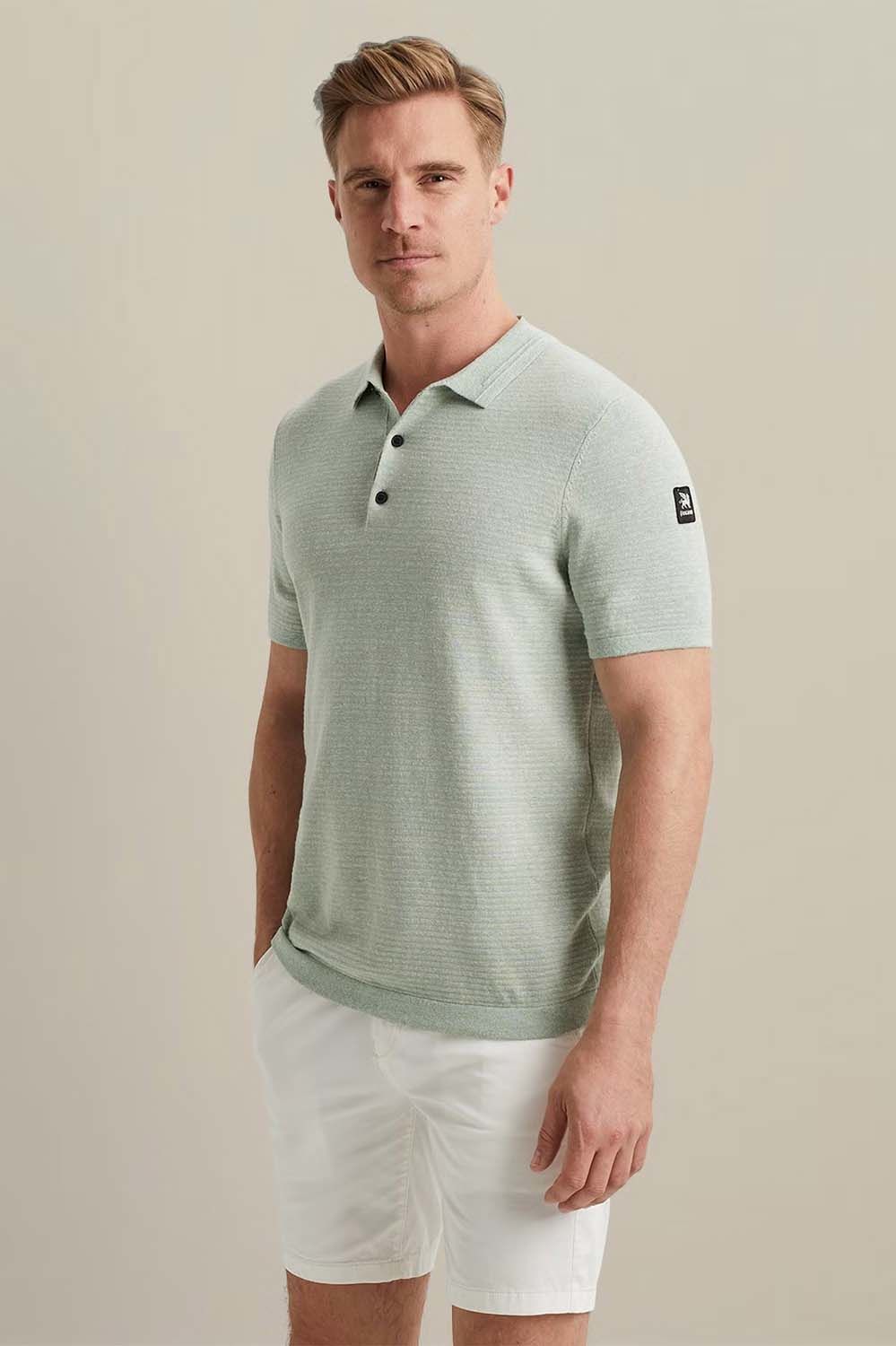 Vanguard Short sleeve polo cotton linen ble Groen