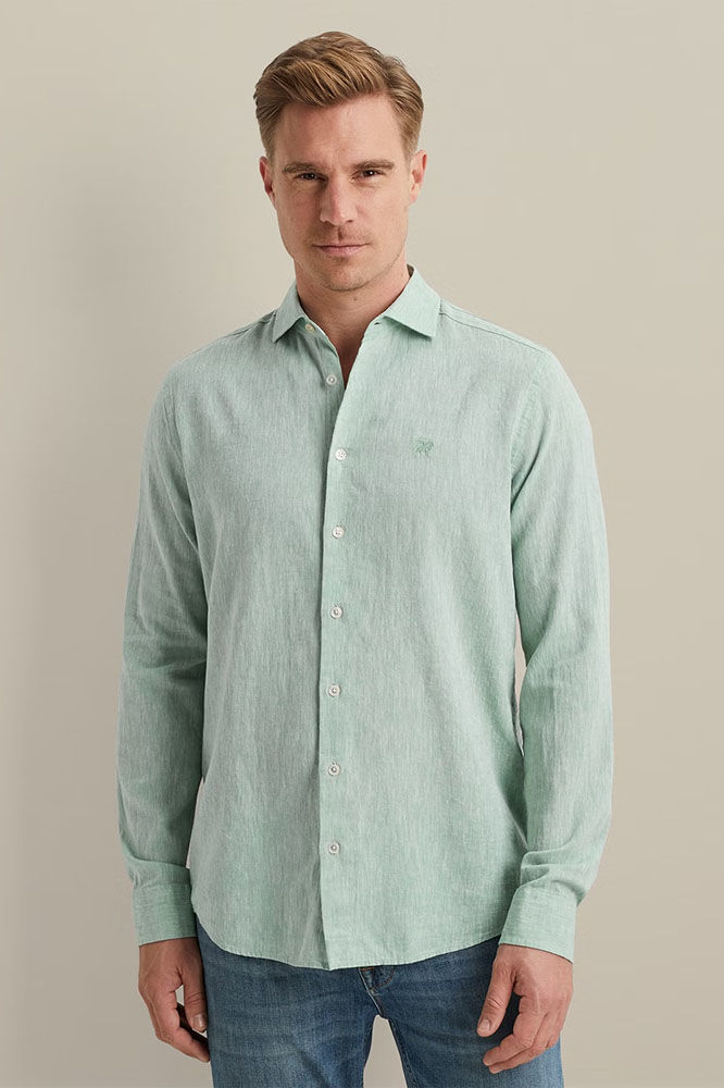 Vanguard Long Sleeve Shirt Linen Cotton ble Groen
