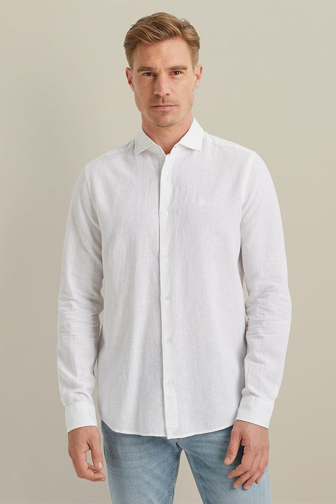 Vanguard Long Sleeve Shirt Linen Cotton ble Wit