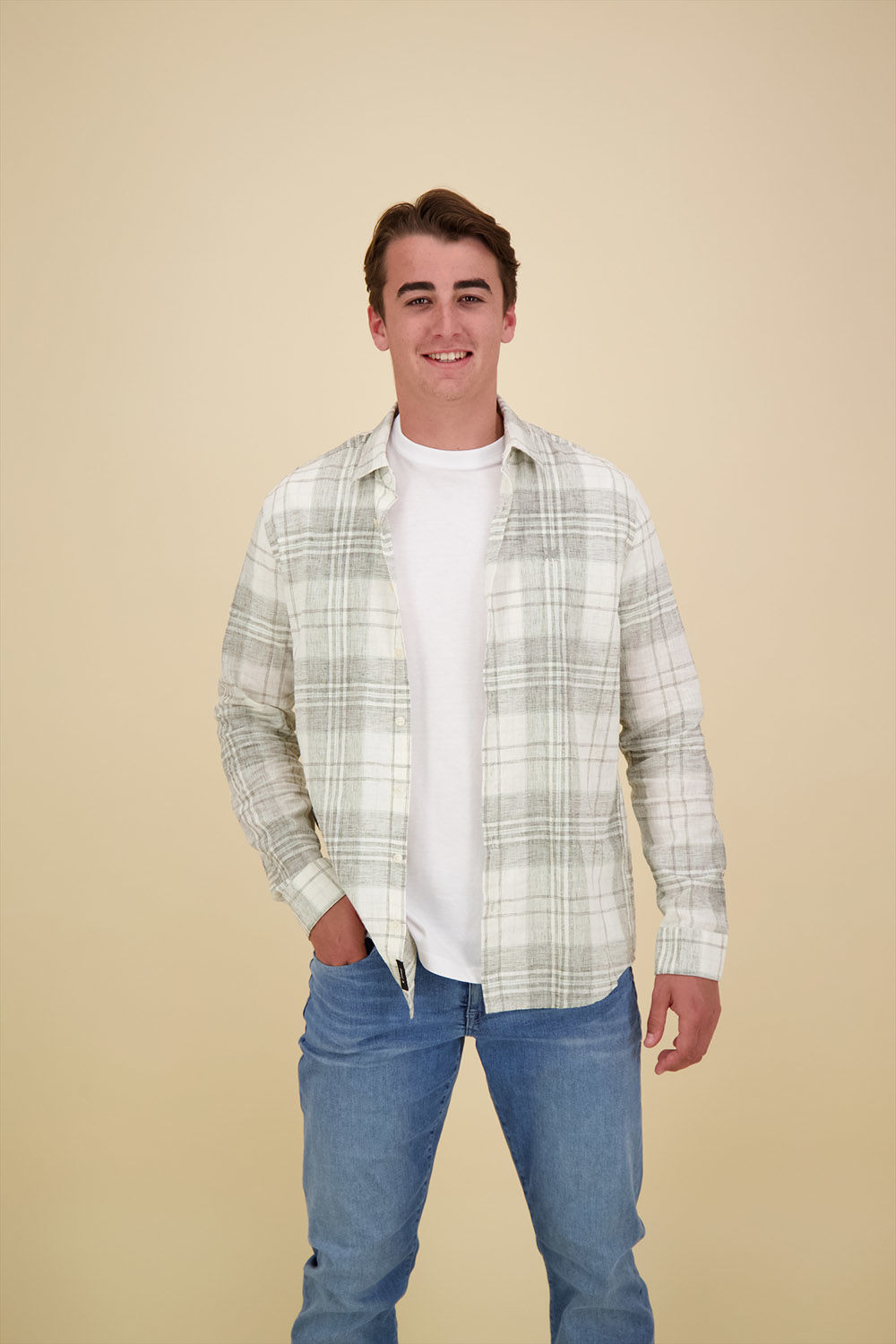 Vanguard Long Sleeve Shirt Linen Cotton ble Wit