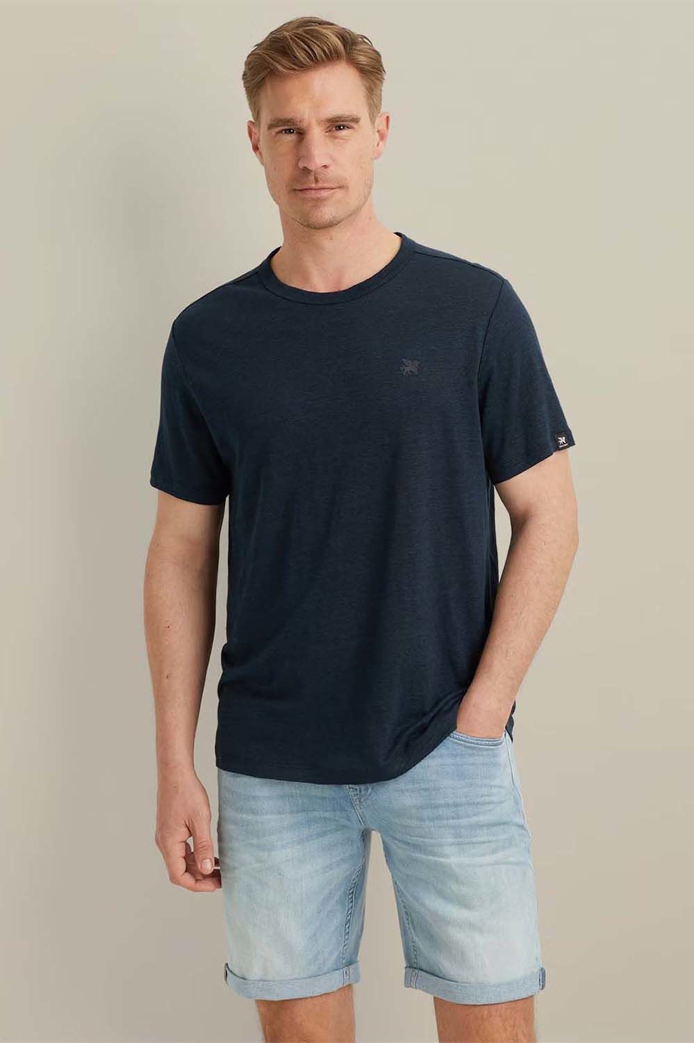 Vanguard Short sleeve r-neck linen jersey Blauw