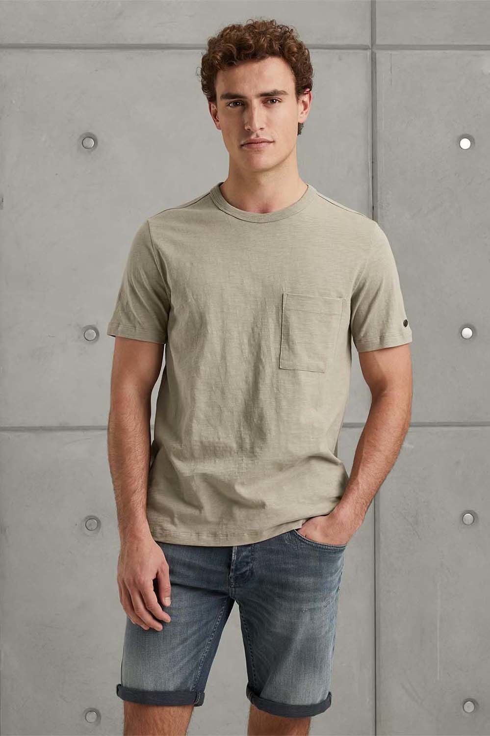 Cast Iron Short sleeve r-neck regular fit co Beige