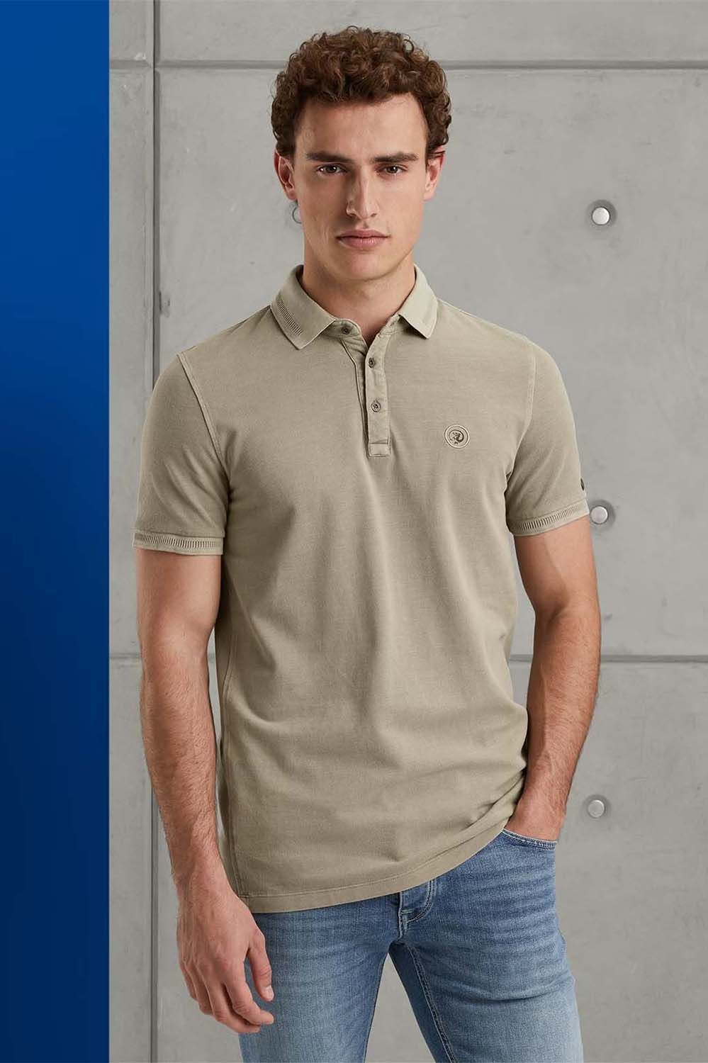 Cast Iron Short sleeve polo pique garment dy Beige