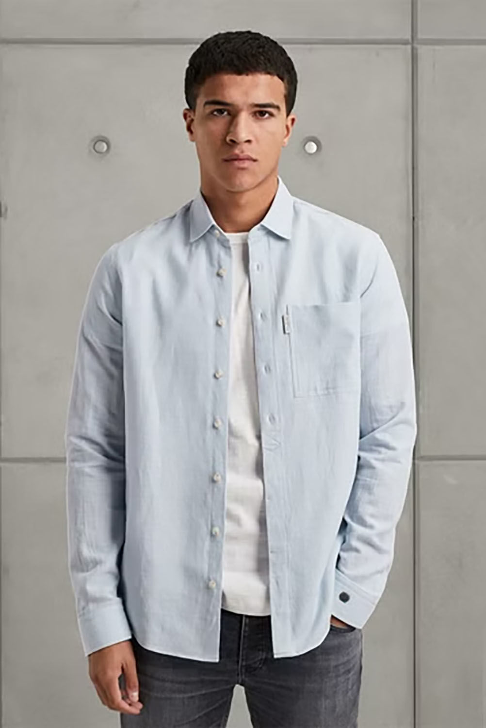Cast Iron Long Sleeve Shirt Co Li Dobby Blauw