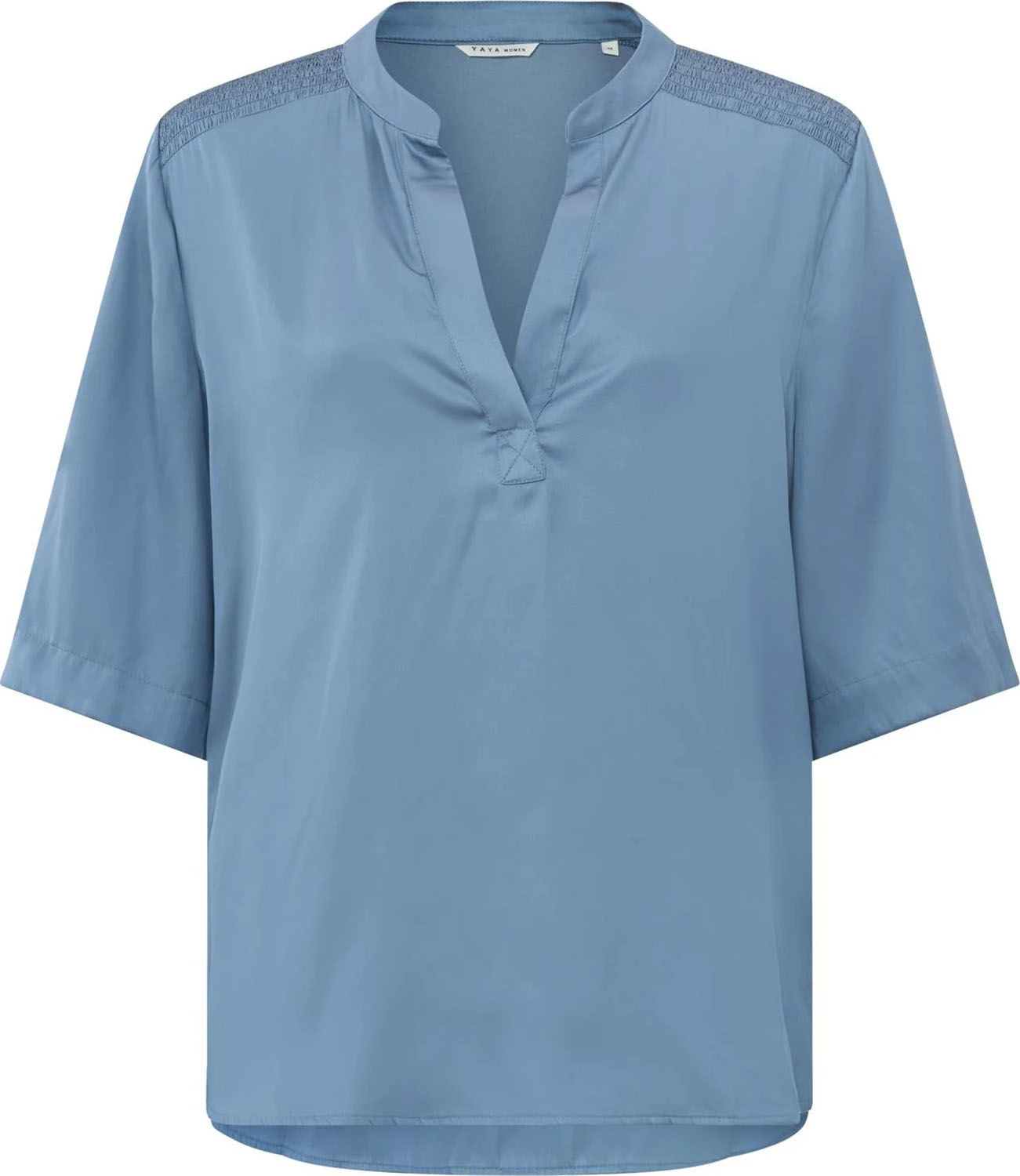 Yaya Satin v-neck top w. smock and Blauw