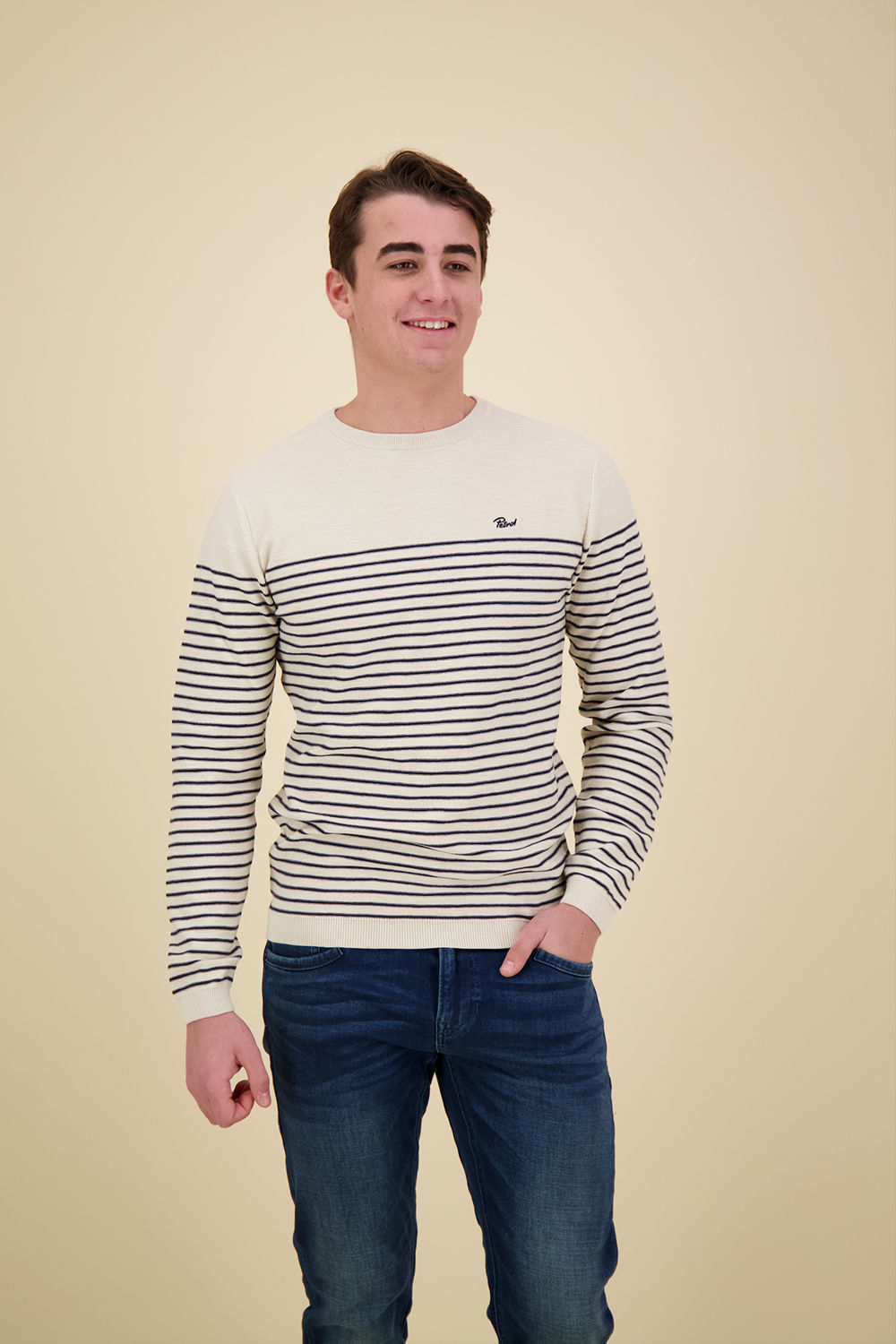 Petrol Men Knitwear Round Neck Basic Wit
