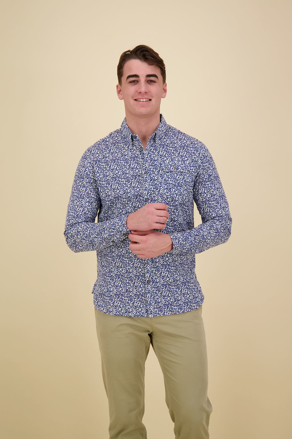 Petrol Men Shirt Long Sleeve AOP Blauw