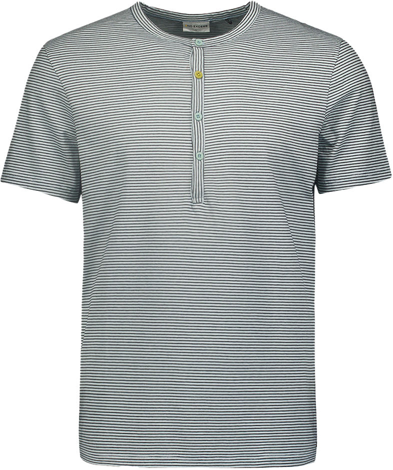 No Excess T-Shirt Granddad Stripes Garment Dy Blauw