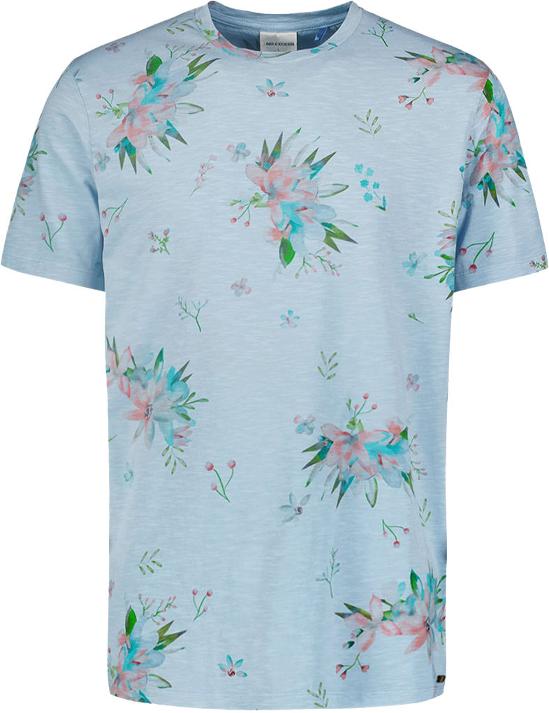 No Excess T-Shirt Crewneck Allover Printed Sl Blauw