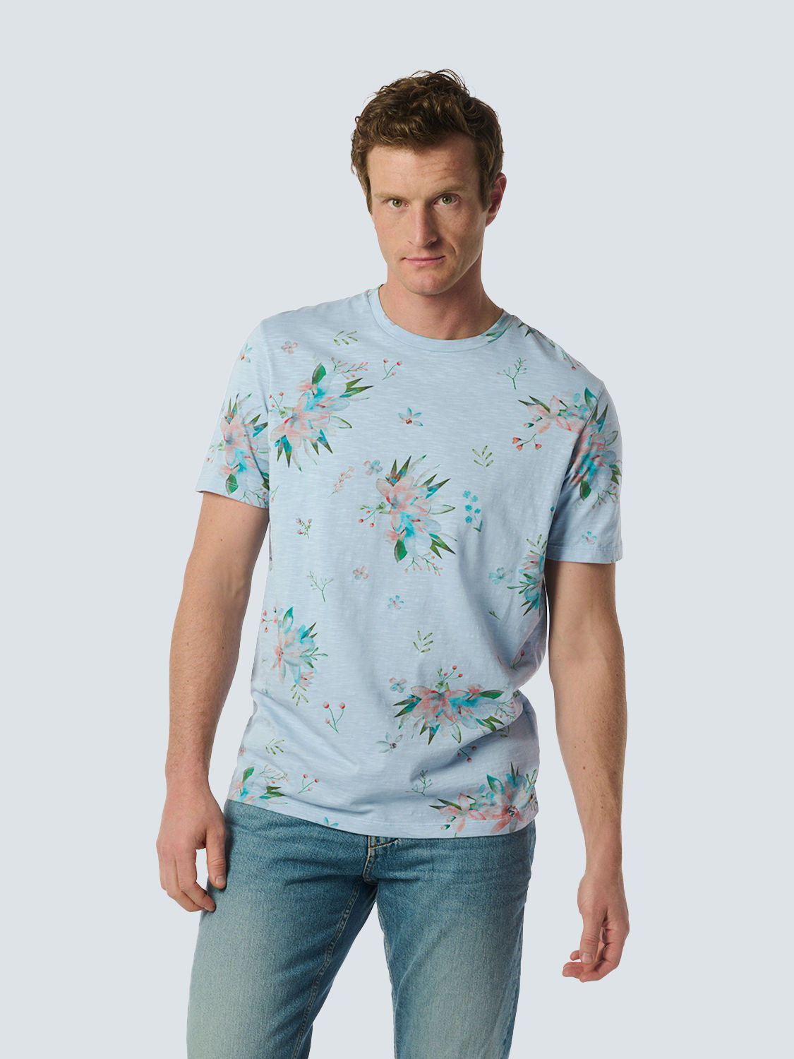 No Excess T-Shirt Crewneck Allover Printed Sl Blauw