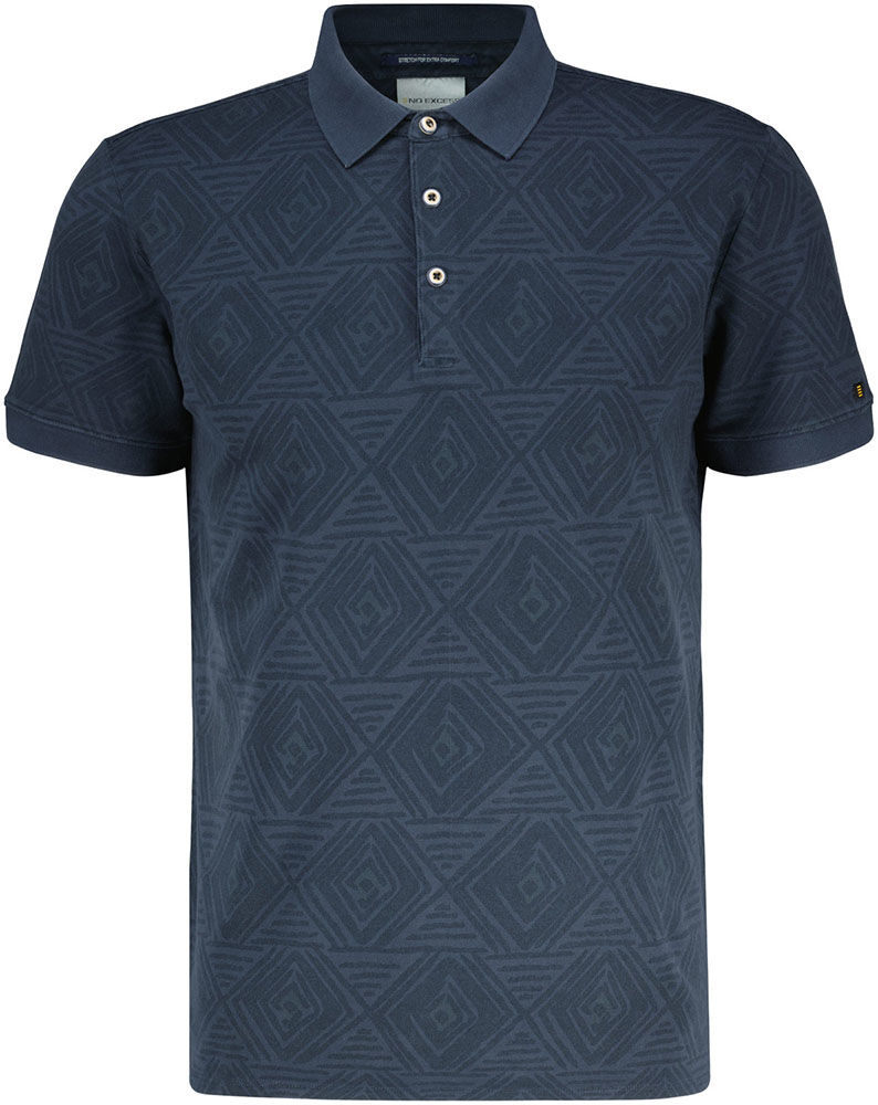No Excess Polo Pique Allover Printed Stretch Blauw