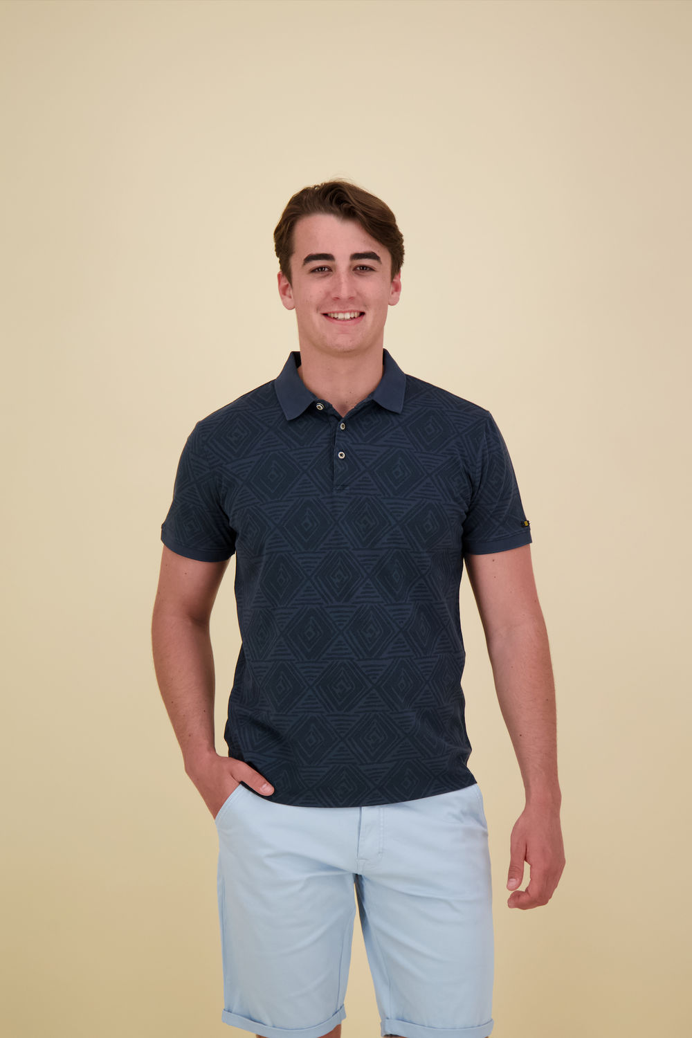 No Excess Polo Pique Allover Printed Stretch Blauw