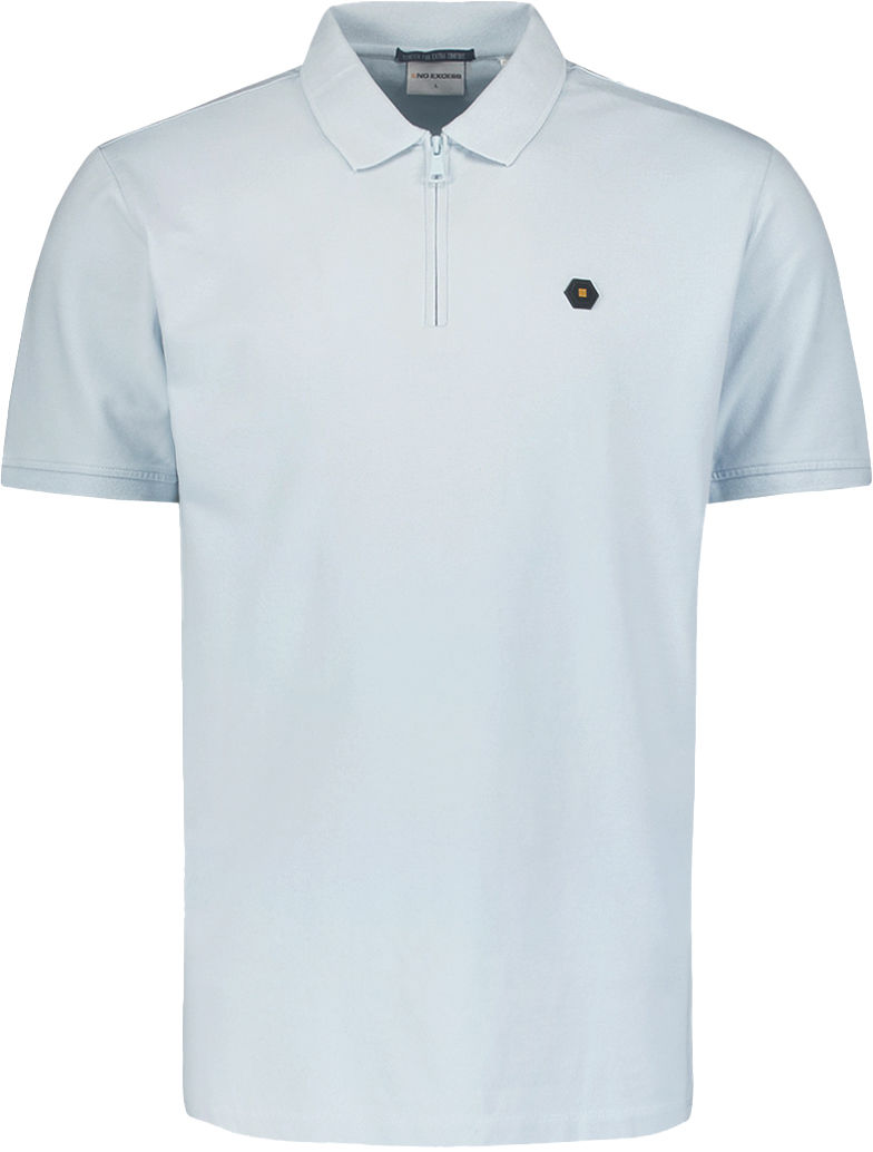 No Excess Polo Zip Pique Garment Dyed Stretch Blauw