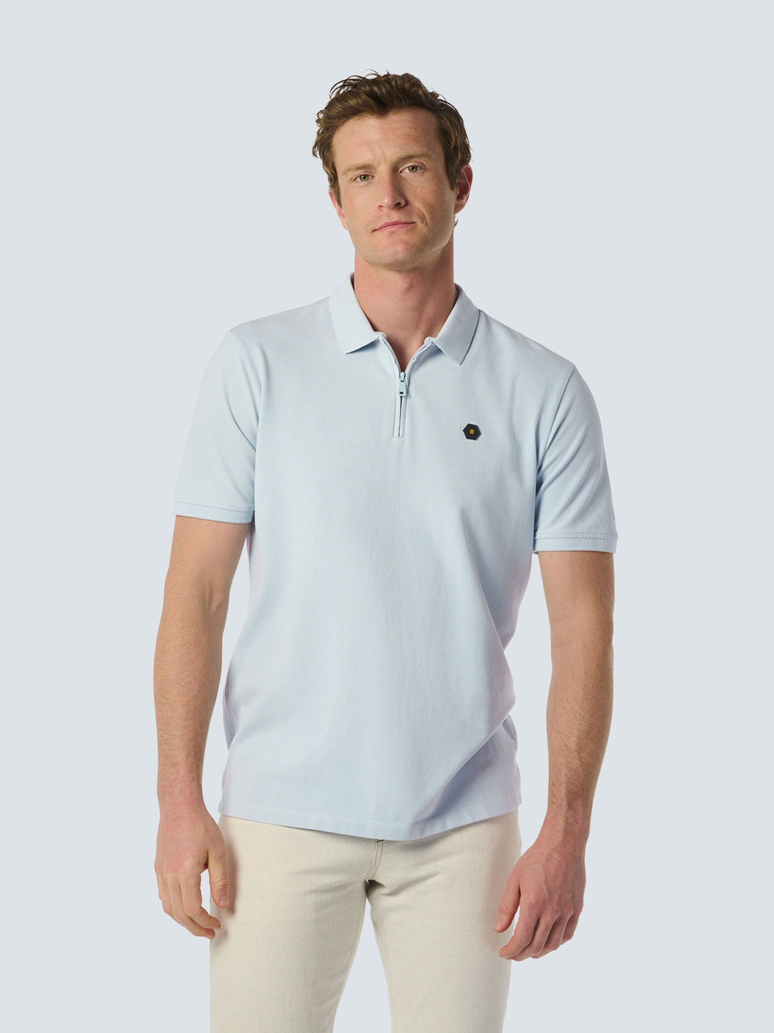 No Excess Polo Zip Pique Garment Dyed Stretch Blauw