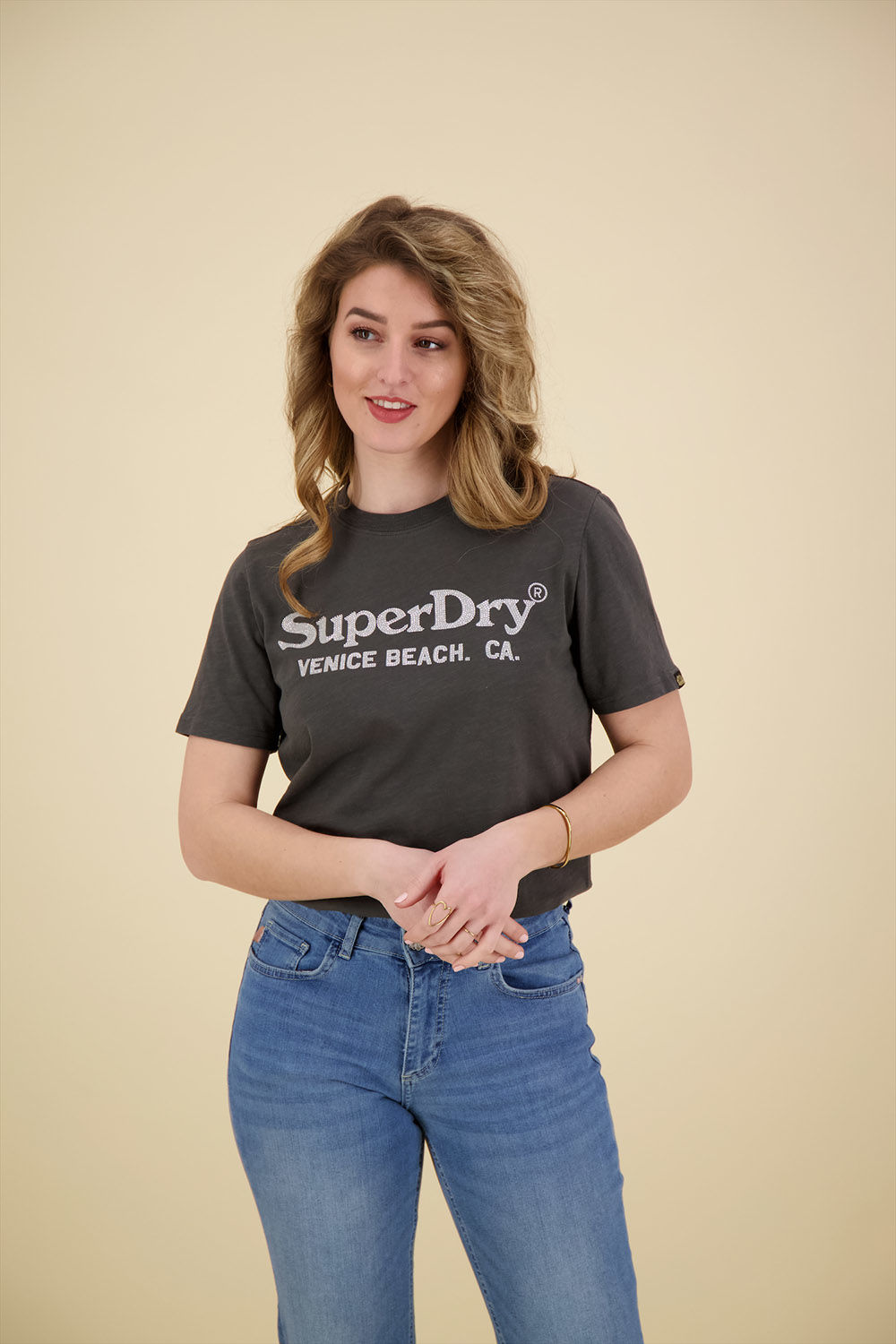 Superdry T-shirt Vanue Metallic  Grijs