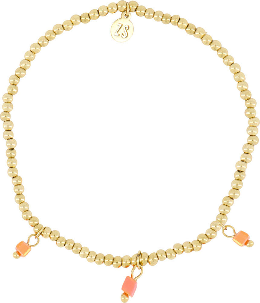 Zusss Elastieke kralen armban met blokjes Koraal