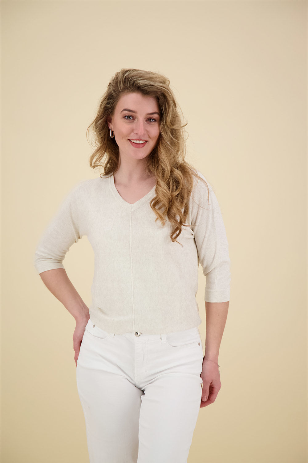 Bloomings v neck pullover 3/4 Bruin