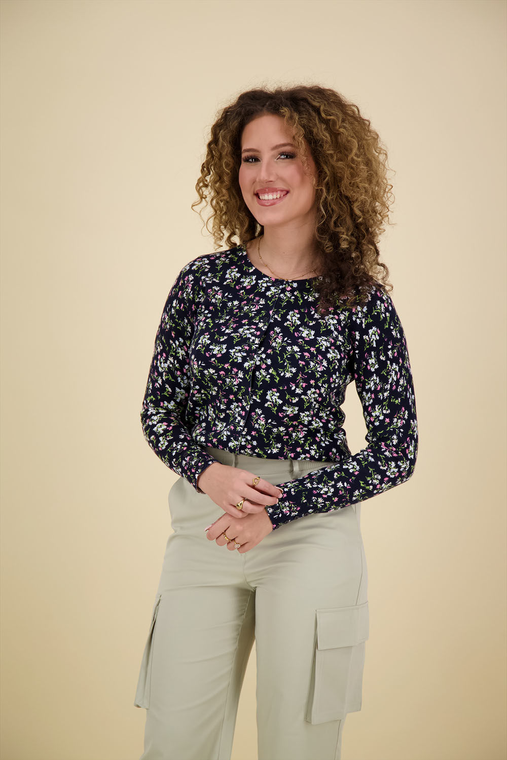 Bloomings crew neck cardigan printed Blauw