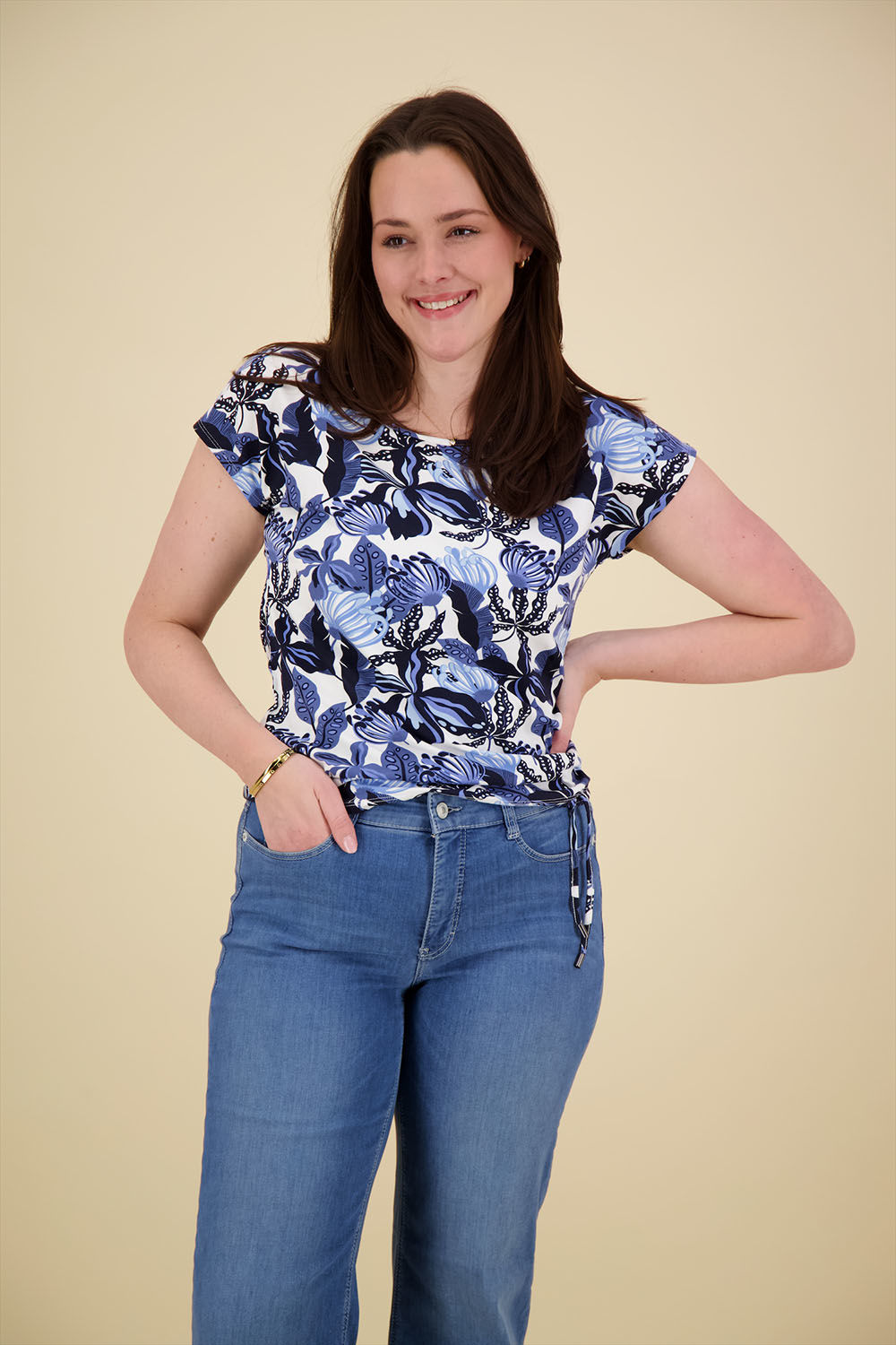 Bloomings crew neck shirt w/drawstring printed Blauw