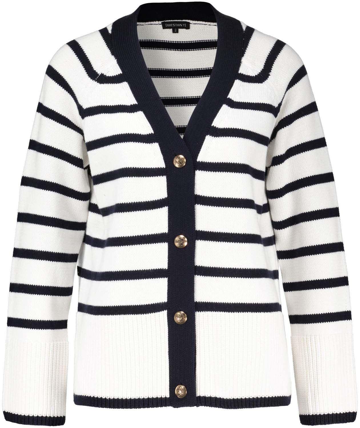 Question cardi stripe solid v neck Wit