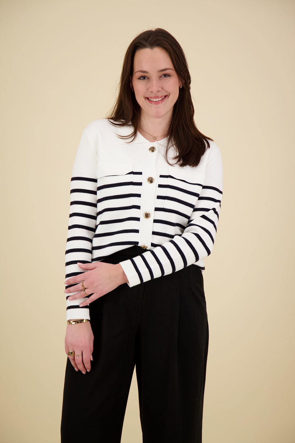 Question cardi shirt stripe Wit