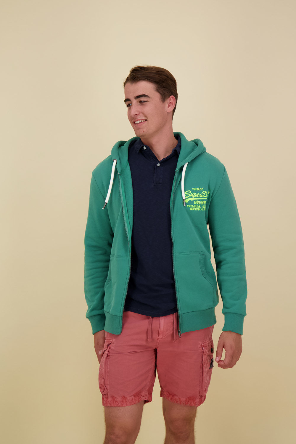 Superdry neon vintage logo zip hoodie Groen