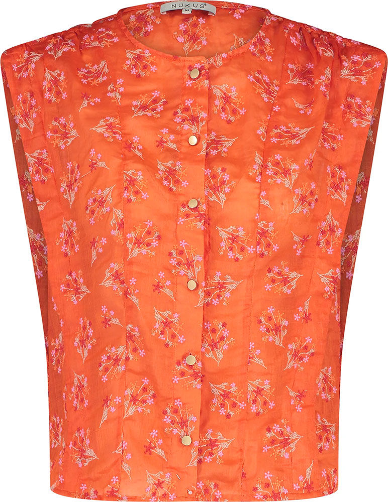 Nukus Top Olive Embroidery Oranje