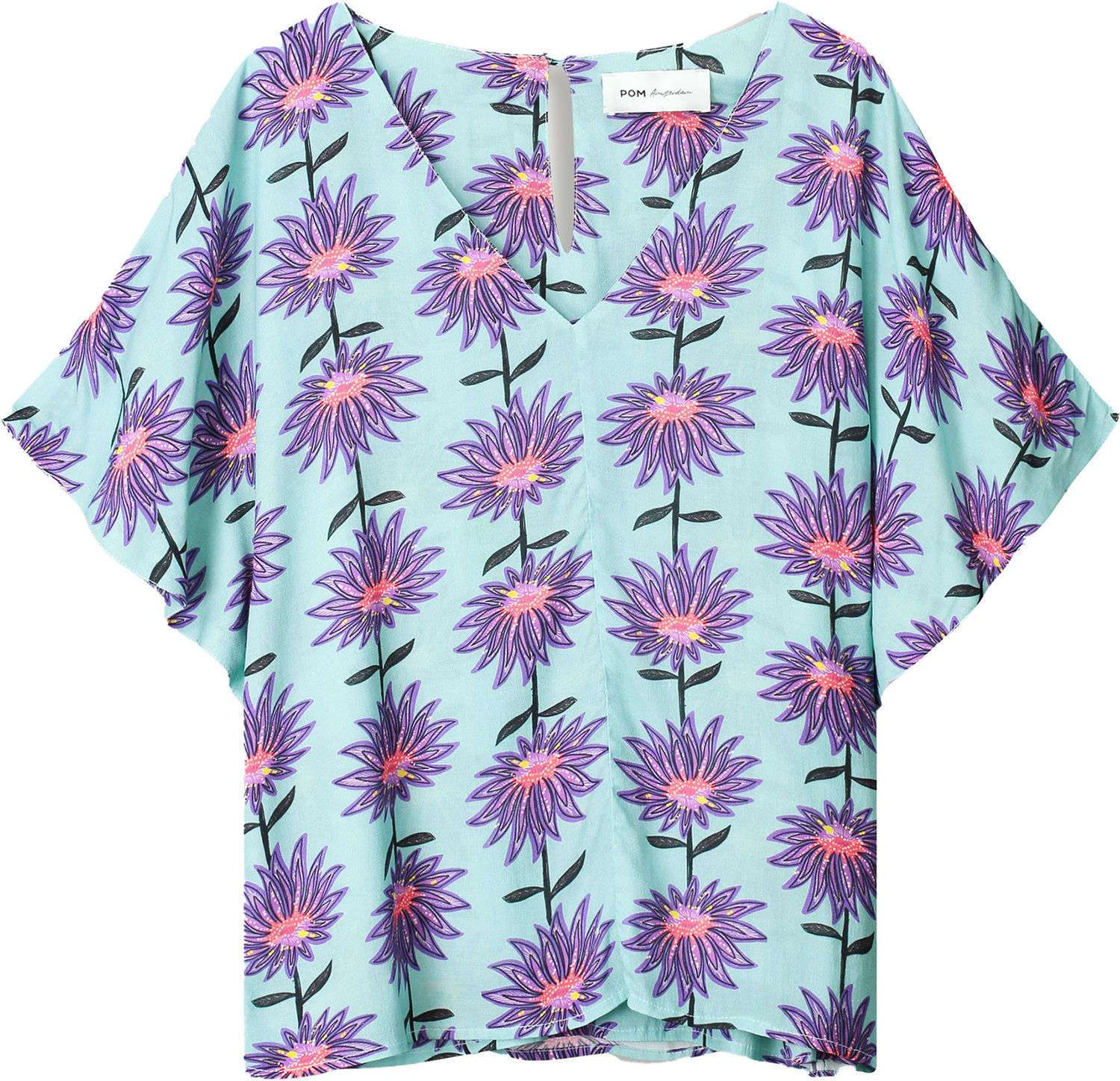 Pom Amsterdam Top Georgie Flower Aqua Blauw