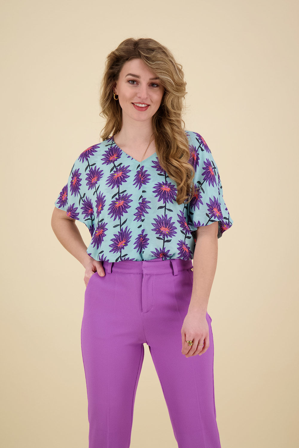 Pom Amsterdam Top Georgie Flower Aqua Blauw