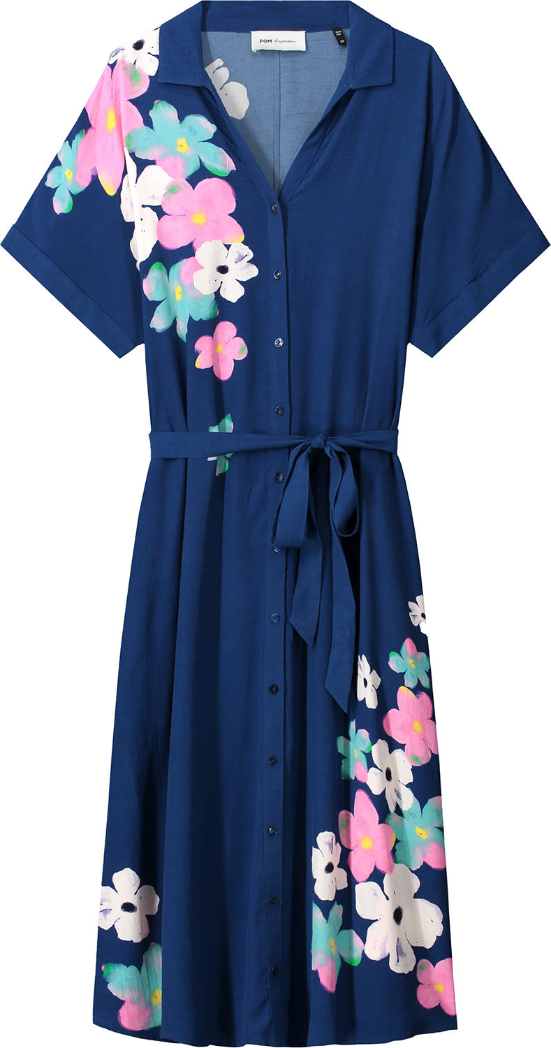 Pom Amsterdam Jurk Blossom Ink Blue  Blauw