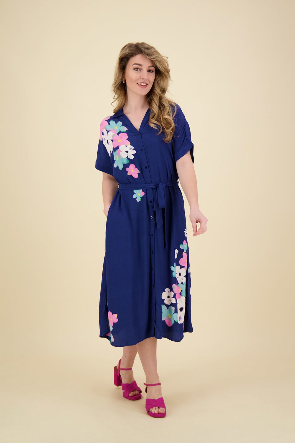 Pom Amsterdam Jurk Blossom Ink Blue  Blauw