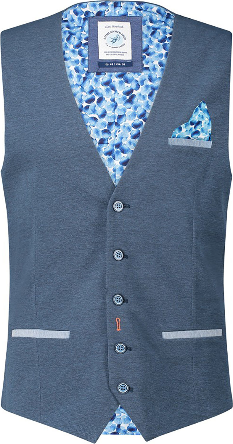 A Fish Named Fred waistcoat pique Blauw Gilets Gratis bezorging