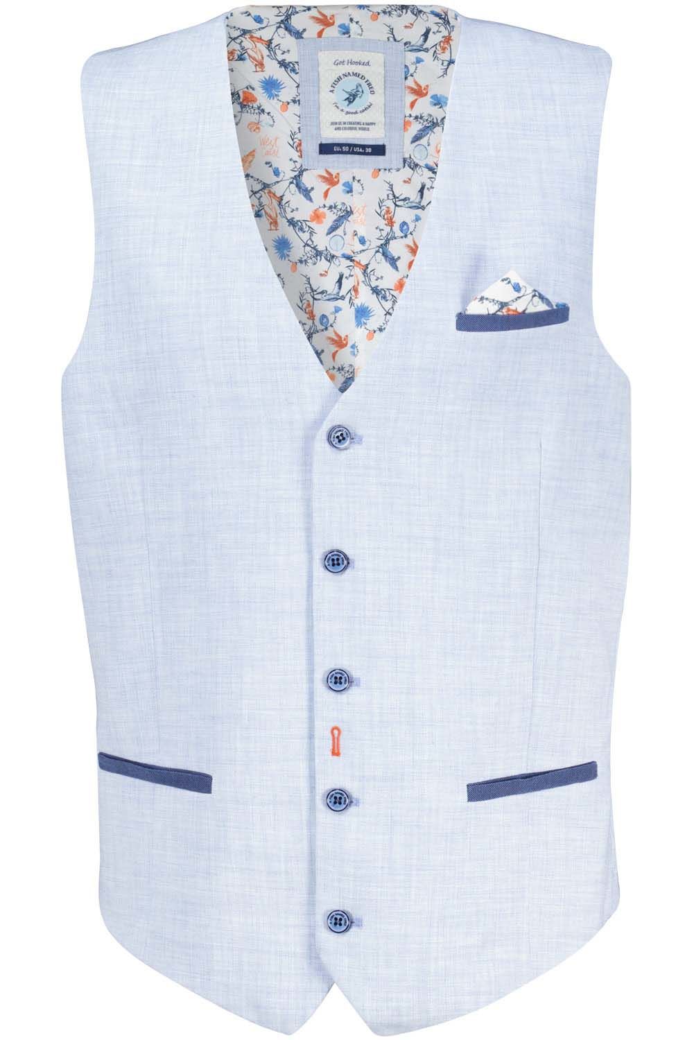 A Fish Named Fred waistcoat linen look Blauw