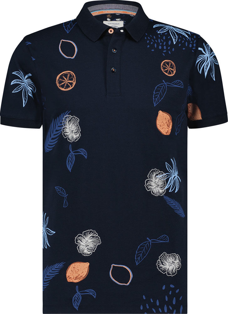 A Fish Named Fred Polo embroidery Blauw