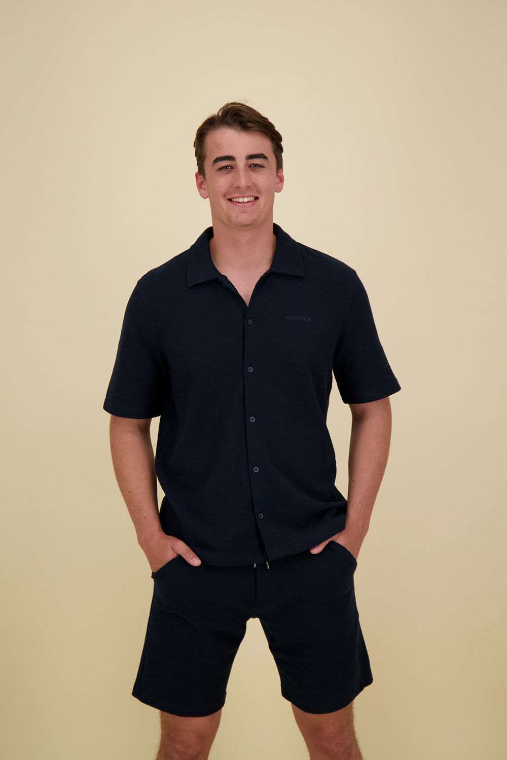 Airforce woven short sleeve shirt Blauw