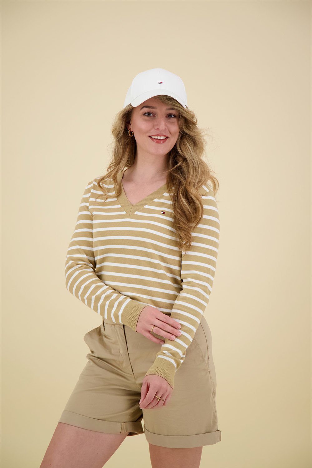 Tommy Hilfiger CO Jersey stitch V nck sweater Beige