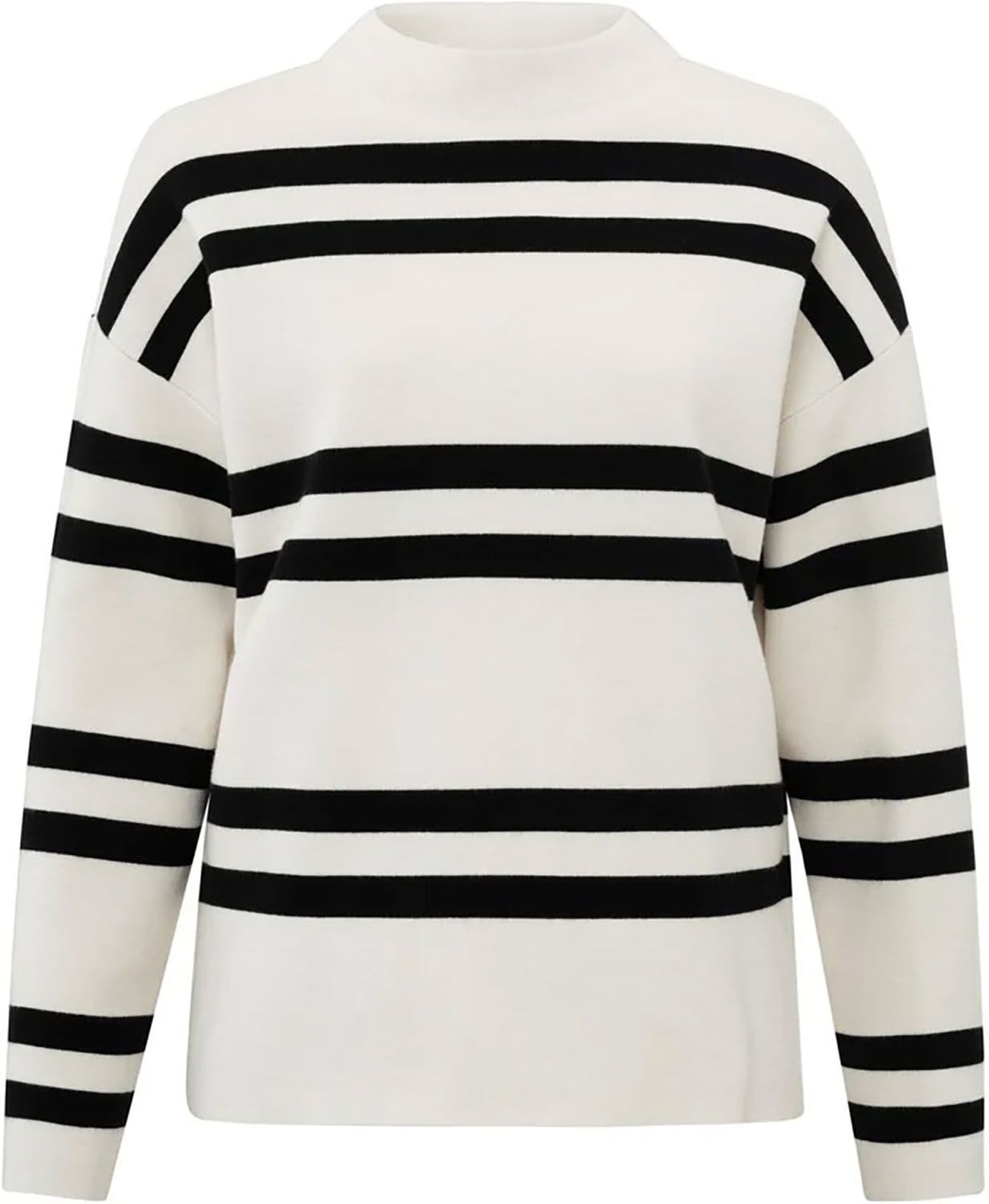 Block stripe sweater high neck Wit