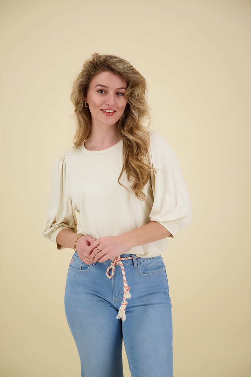 Zusss Top met pof mouw Beige