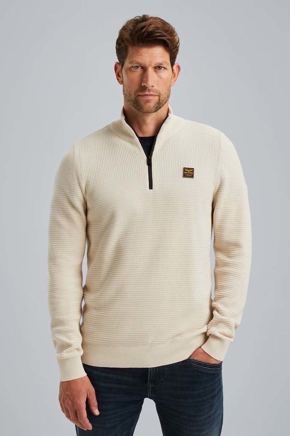 Pme Legend Half zip collar cotton mouline Beige