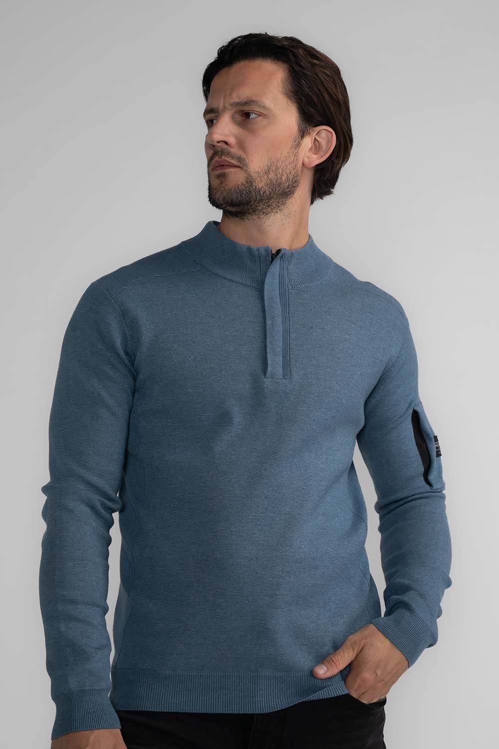 Petrol Trui Collar Blauw
