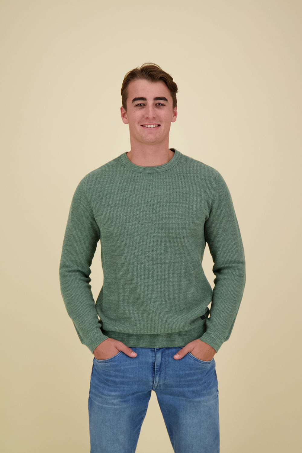 Petrol Trui Round Neck Basic Groen