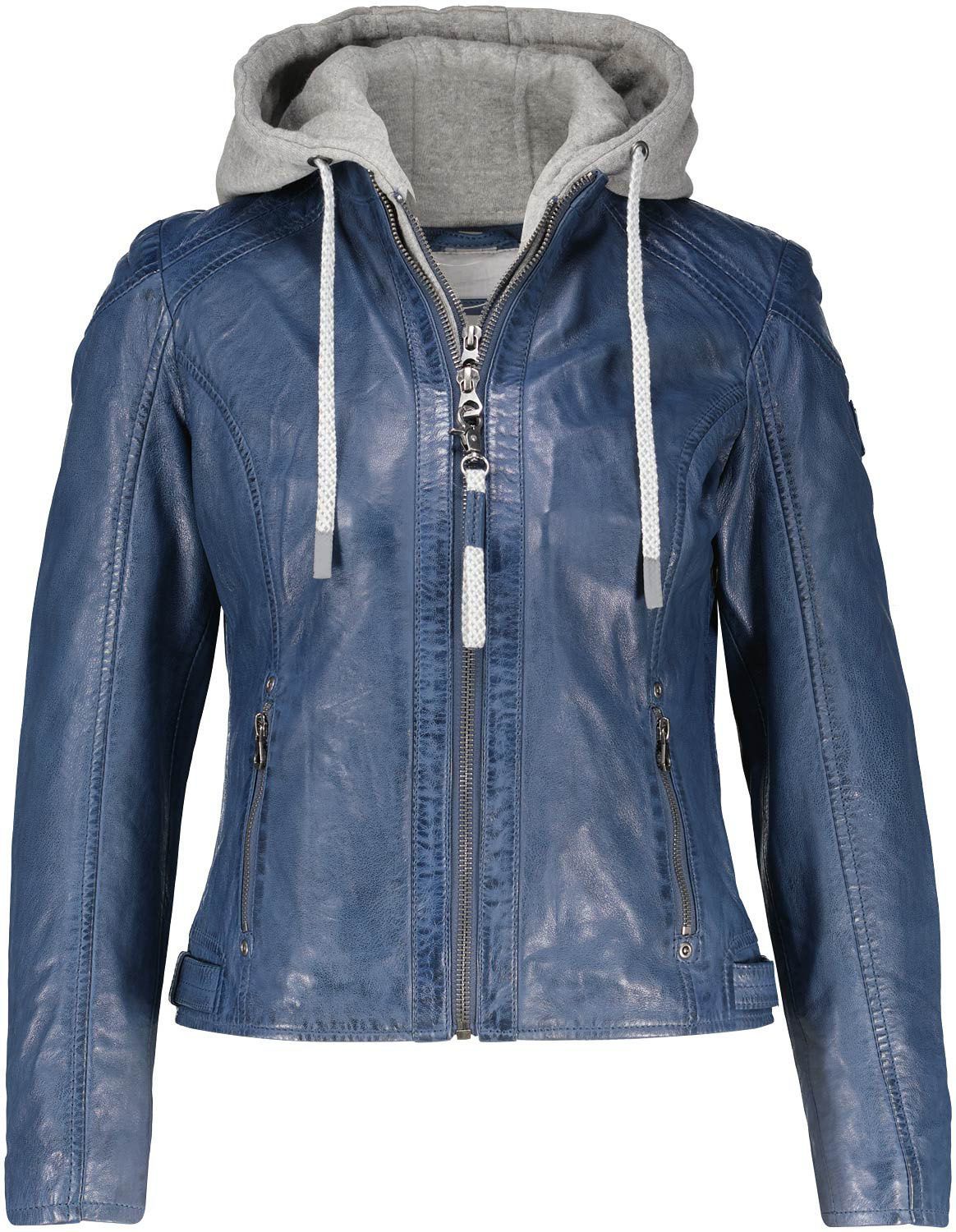 Leren Bikerjas Alice Blauw