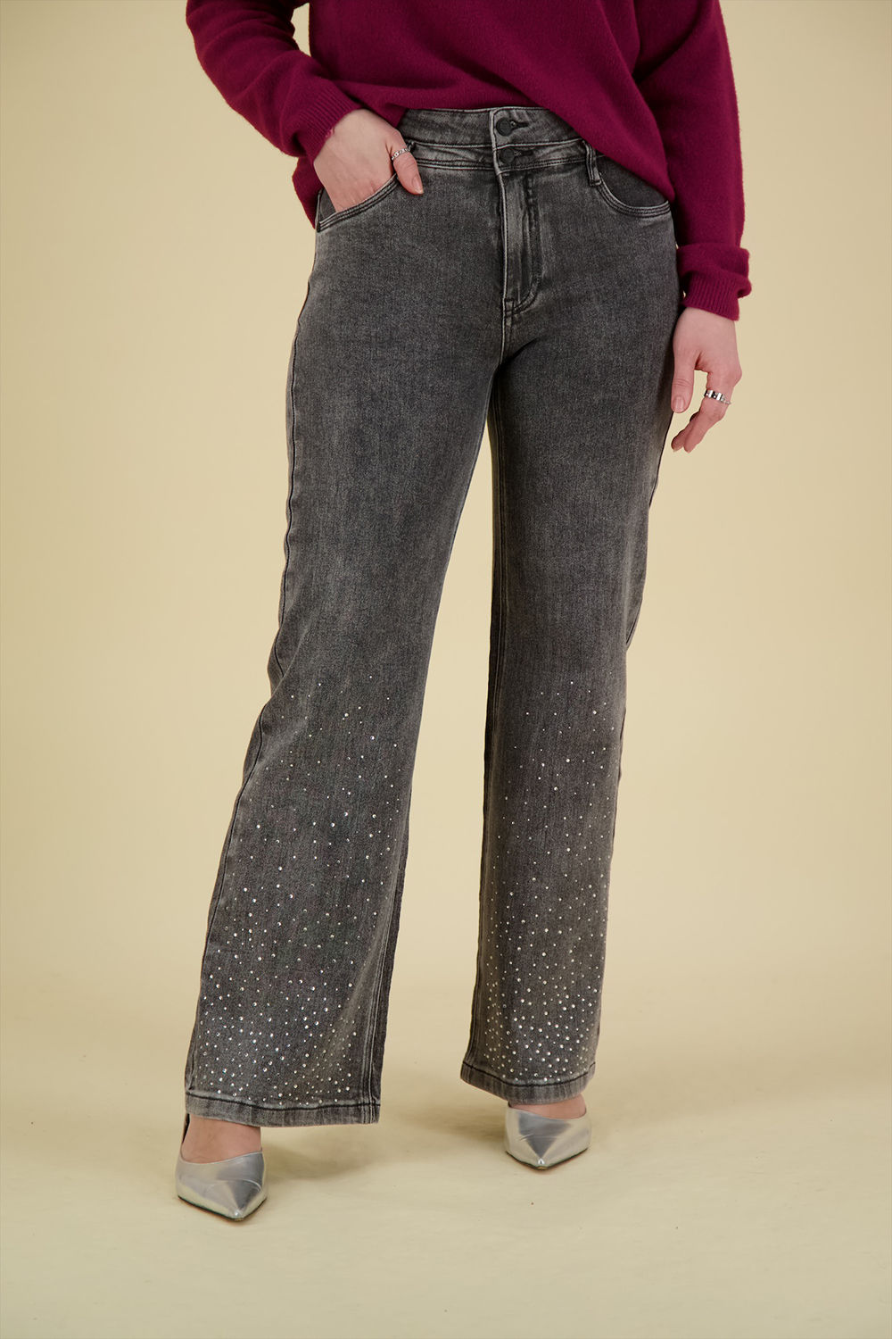 Geisha Jeans stones Grijs