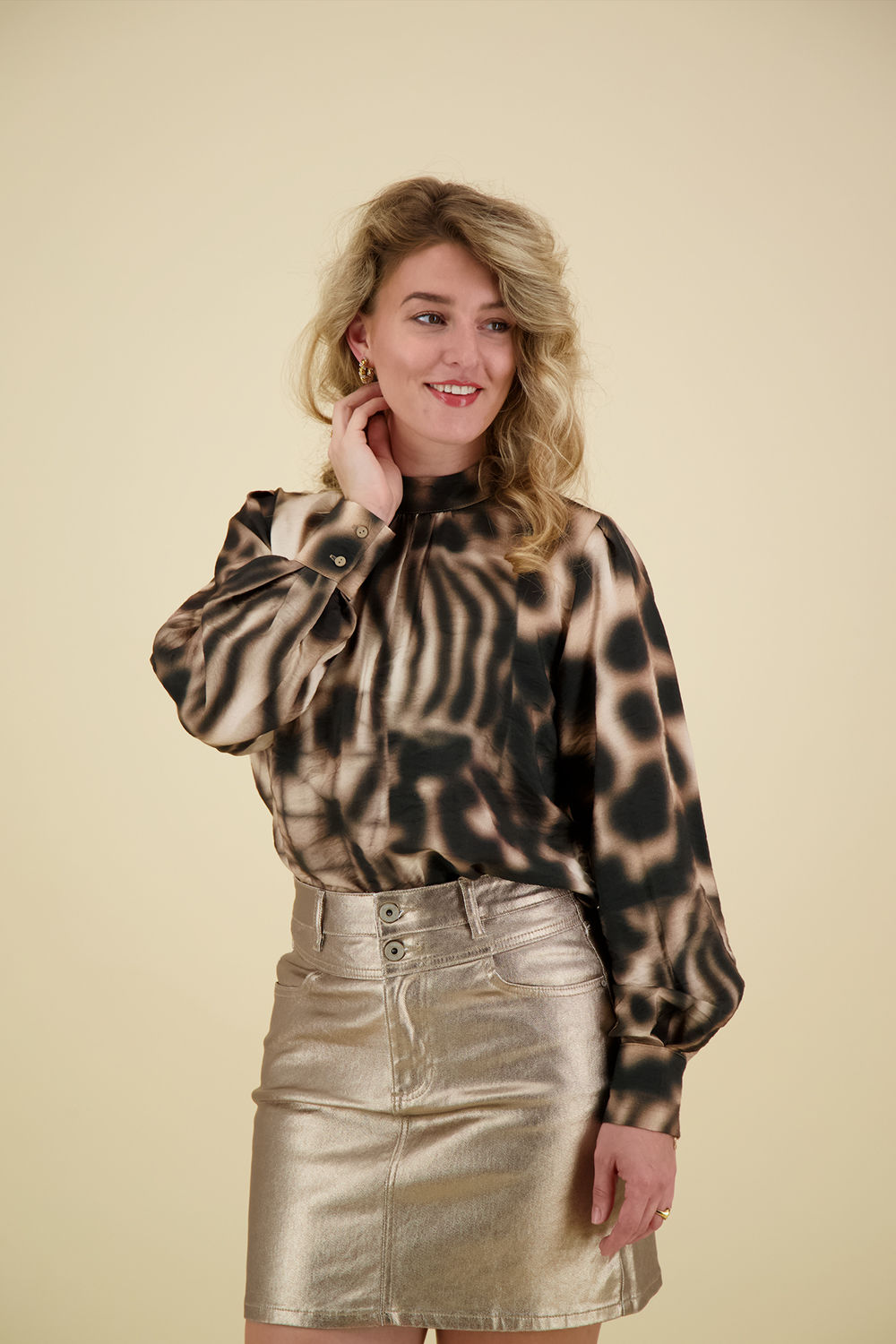Geisha Top met Print Bruin